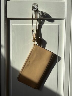 Coach Beige Leather Wristlet with Gold Hardware
